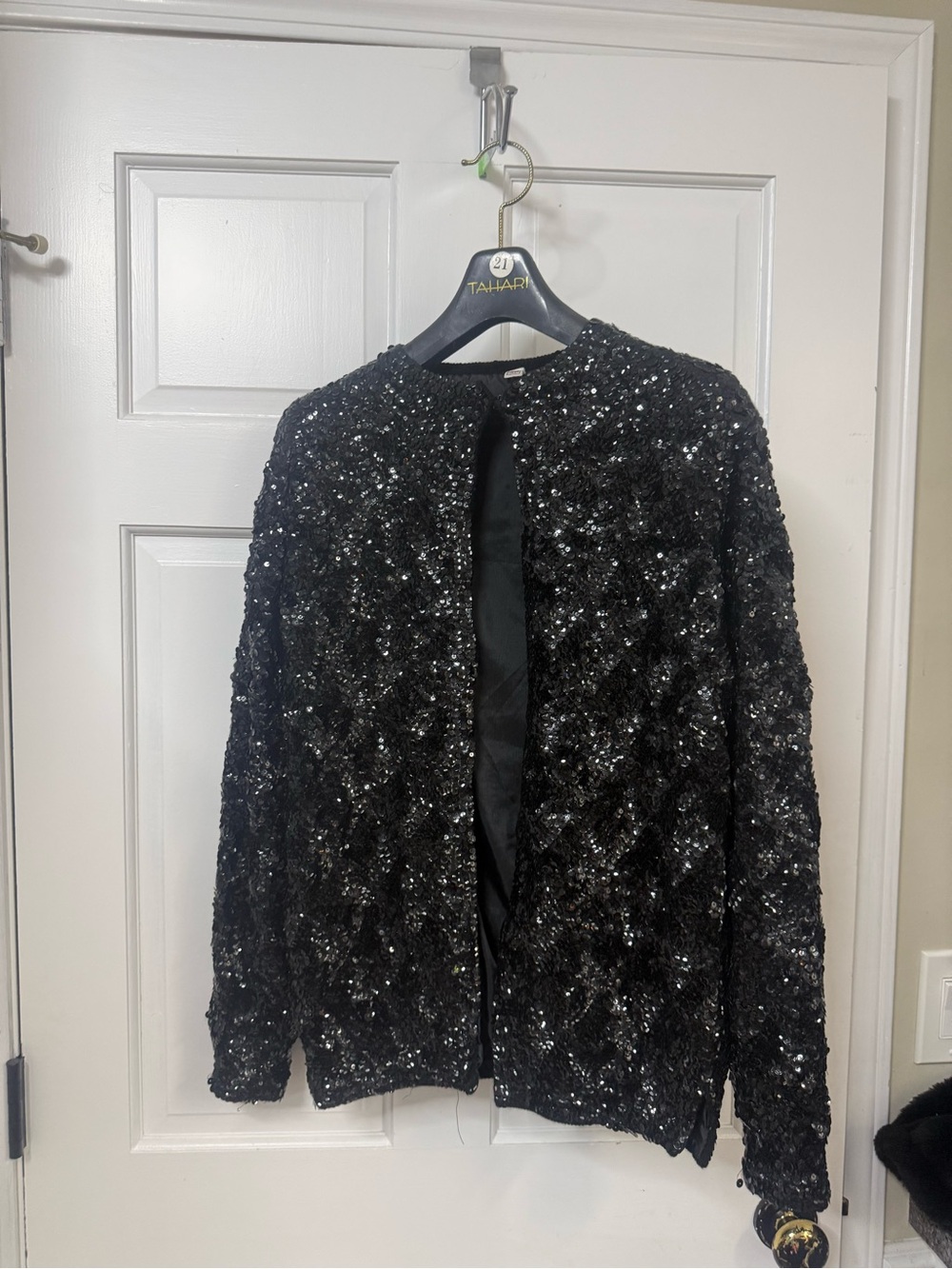 Vintage Black Sequin Open-Front Jacket